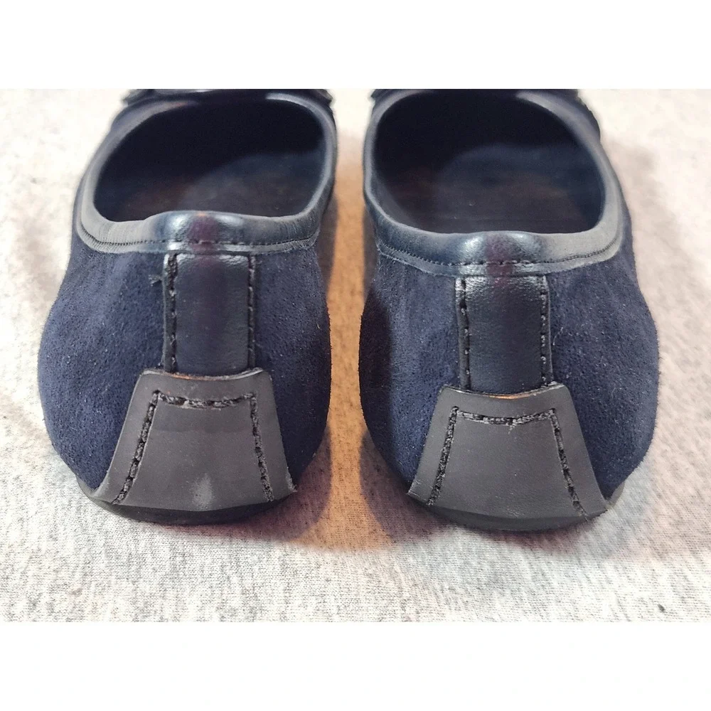 Tory Burch Reva Ballet Flats Womens 7M Navy Blue Suede Logo Medallion